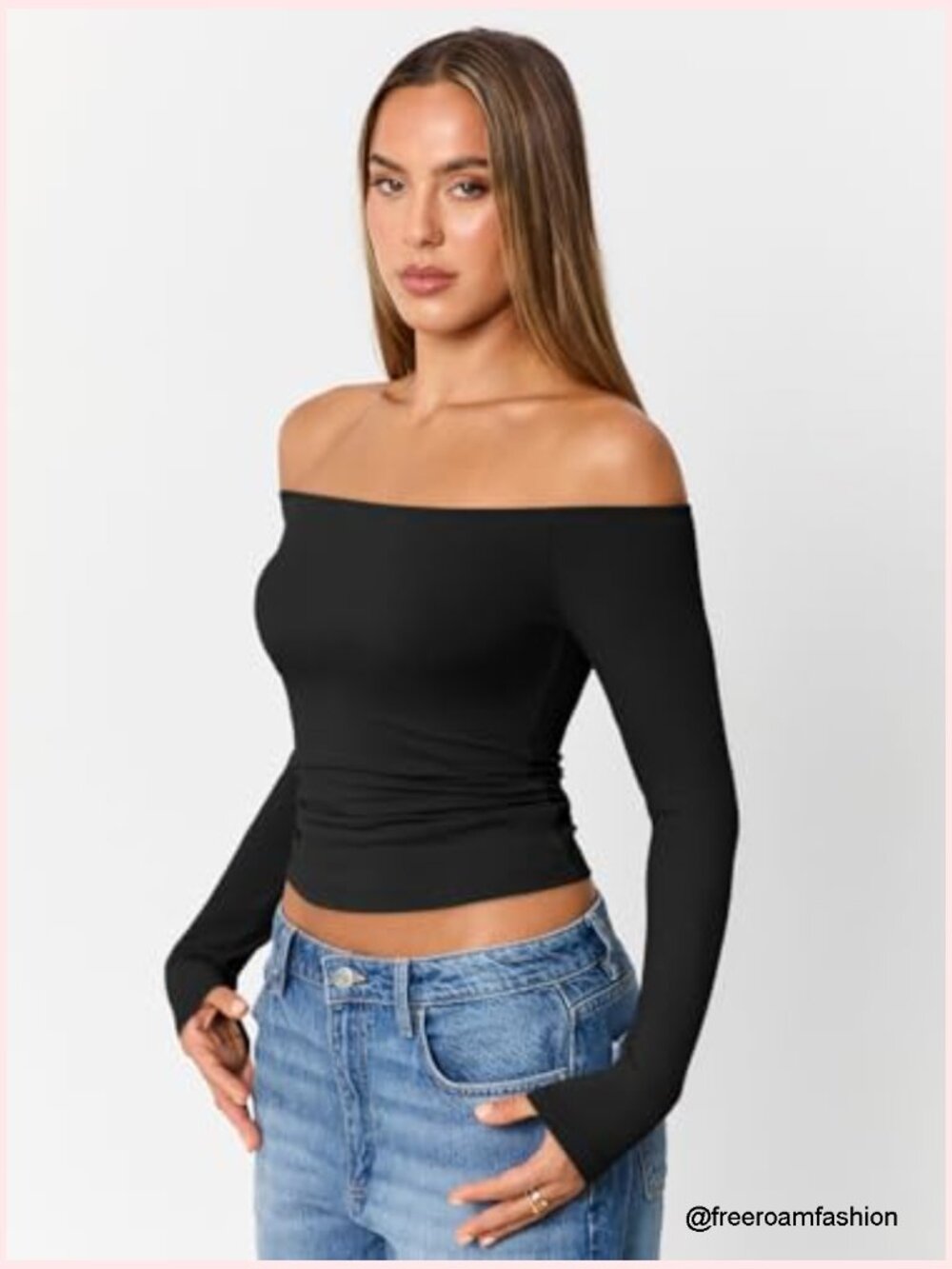 Long Sleeve Off The Shoulder Slim Fit Top Y2K Going Out Cute Basic - Picture 4 of 6